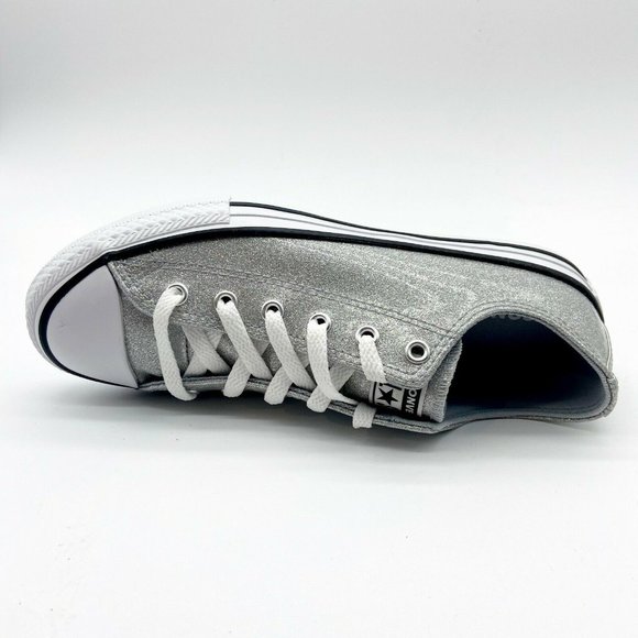 Converse CTAS Ox Wolf Grey Glitter Kids Casual Shoes 666896C - Picture 4 of 5